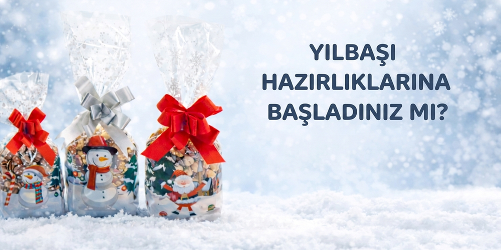 Yılbaşı temalı butik kurabiyeler, yılbaşı temalı poşetlerindeyüzeyli hediye kutusunda