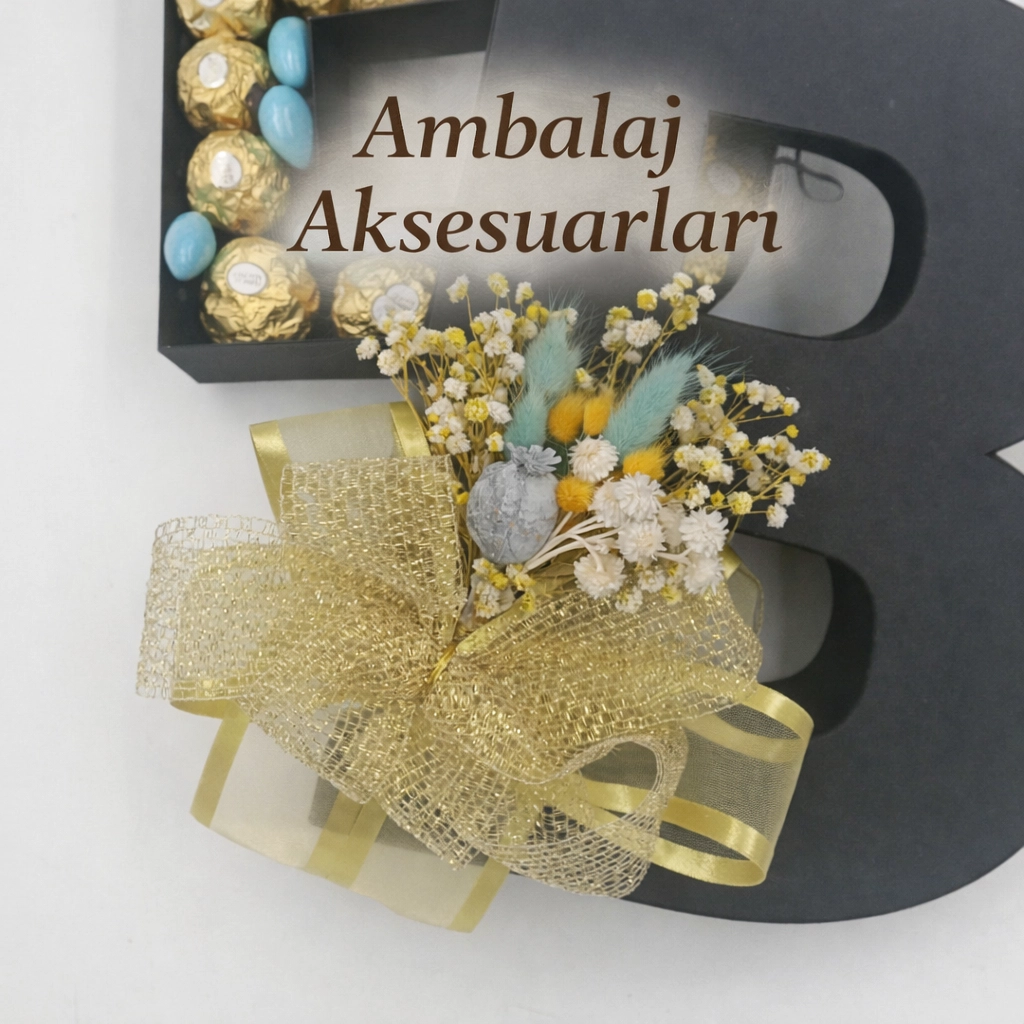 Ambalaj Aksesuarları kategorisi; hediye paketleri, kutular ve özel gün sunumları için tamamlayıcı süsleme ürünlerini bir araya getirir.  Kurdele ve dekoratif iplerden kutu içi süsleme ürünlerine, kumaş ve tüllerden hazır fiyonk ve klipslere kadar birçok f