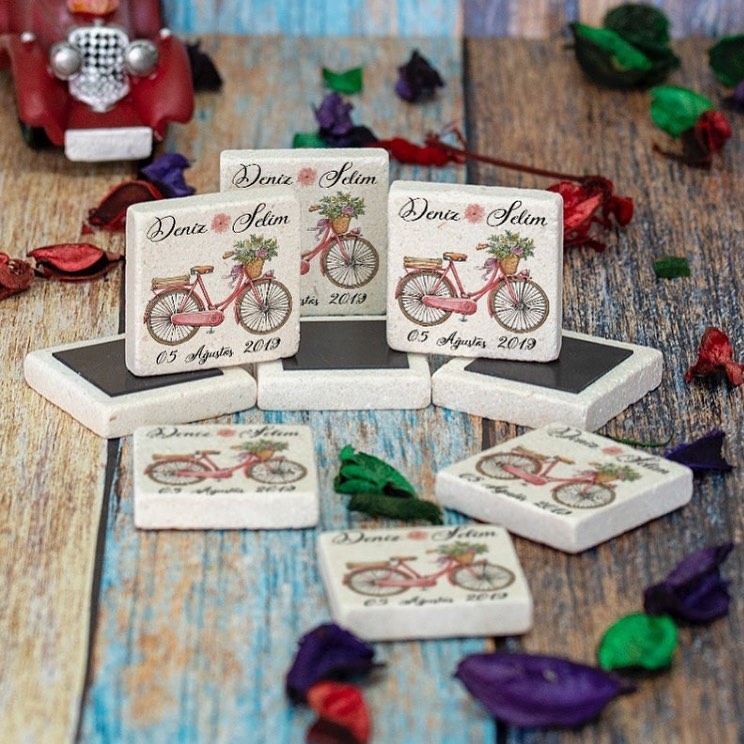 Bisiklet Baskılı Doğal Taş Magnet