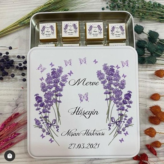 Nişan Hatırası ve Lavanta Baskılı Teneke Kutu 