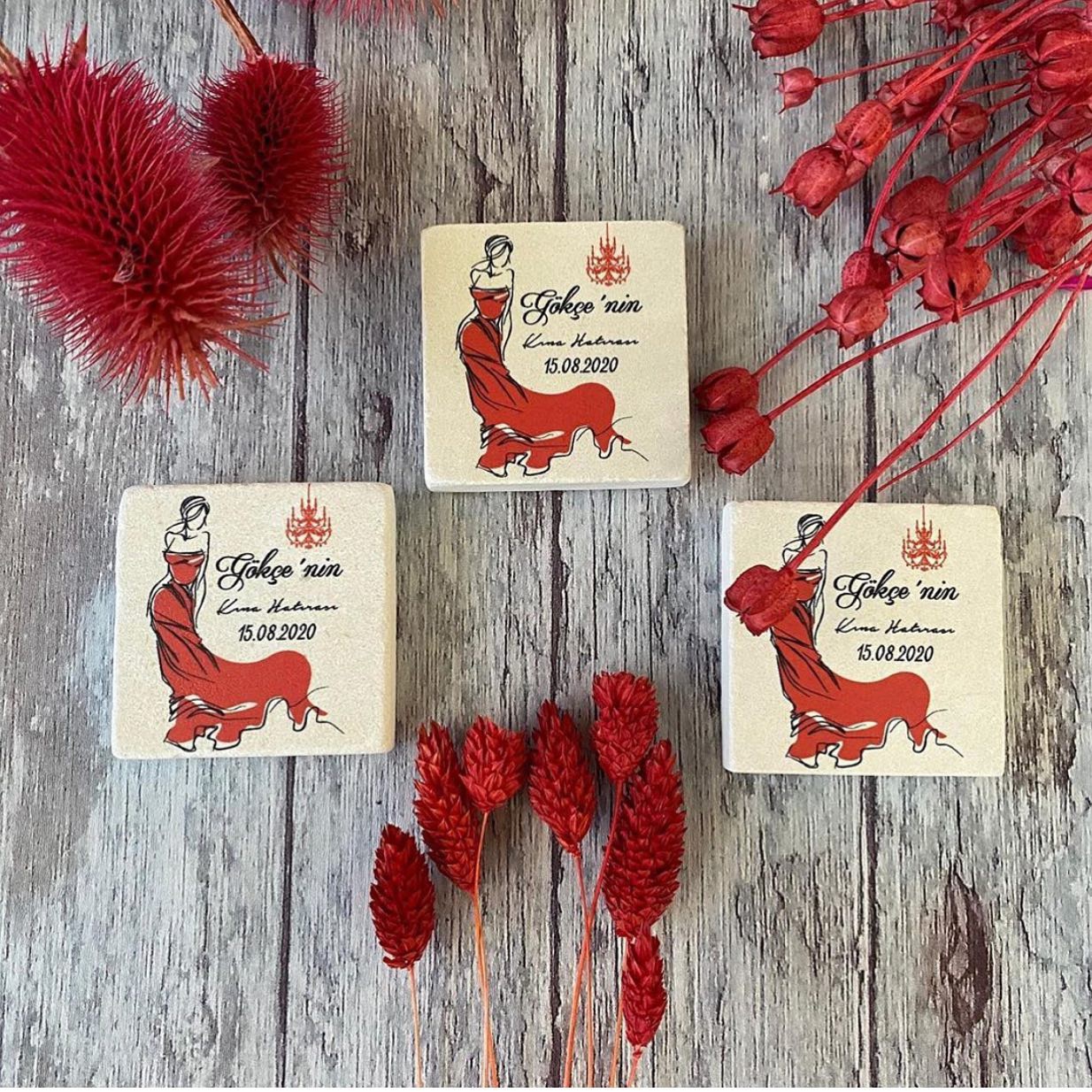 Kına Hatırası Baskılı Doğal Taş Magnet