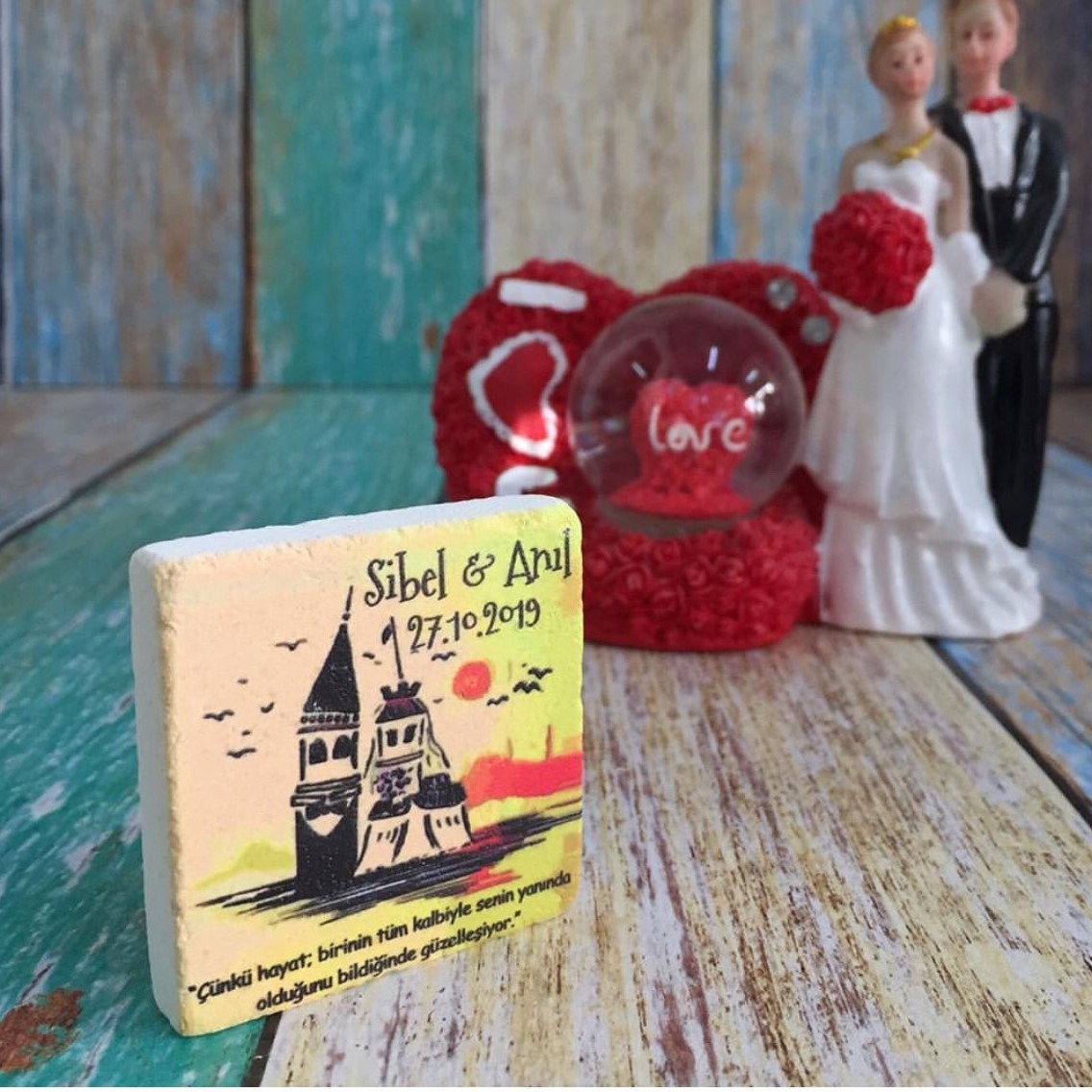 Gelin ve Damat Baskılı Doğal Taş Magnet