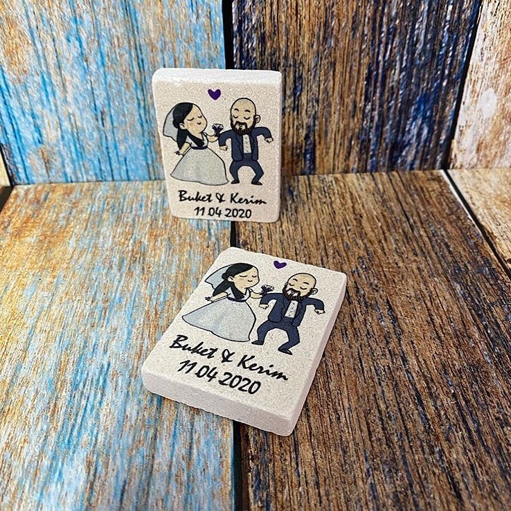 Gelin ve Damat Baskılı Doğal Taş Magnet