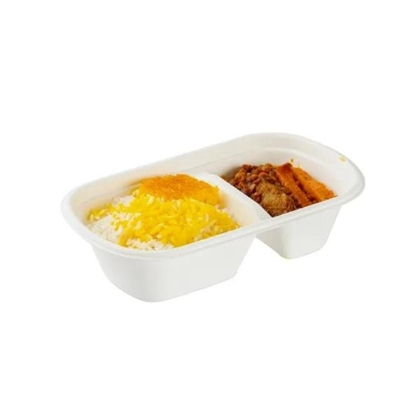 2 Bölmeli Kapaklı Yemek Kutusu 800 cc – Şeker Kamışından Kompostlanabilir (6’lı Paket)