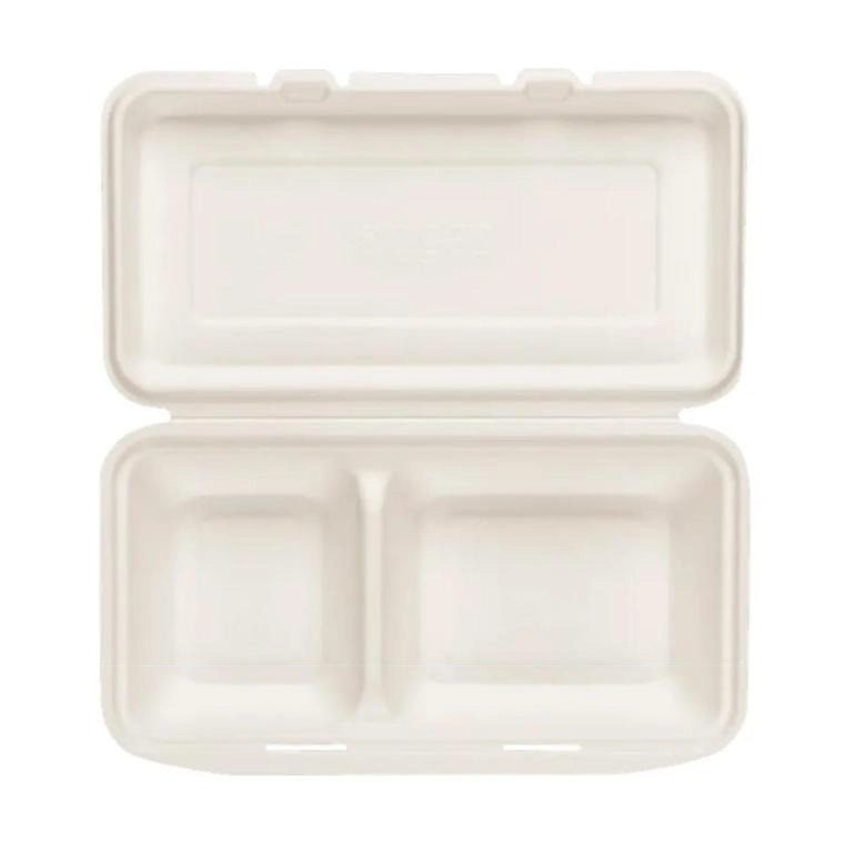 2 Bölmeli Kilitli Yemek Kutusu 1200 cc – Şeker Kamışından Kompostlanabilir (6’lı Paket)