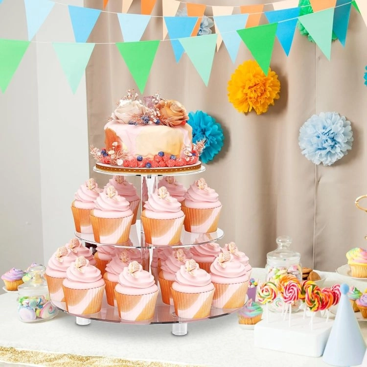 3 Katlı Demonte Pleksi Cupcake ve Pasta Standı – Şeffaf Sunum Standı
