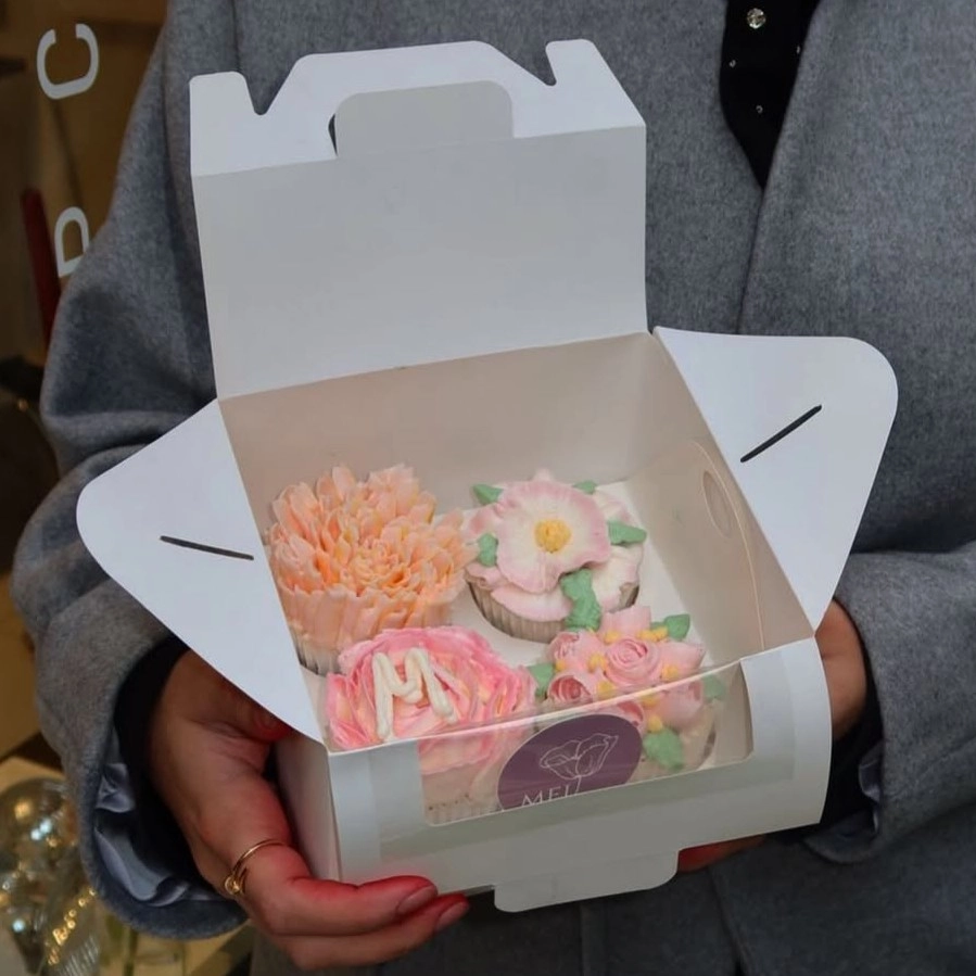 4’lü Saplı Pencereli Cupcake Kutusu