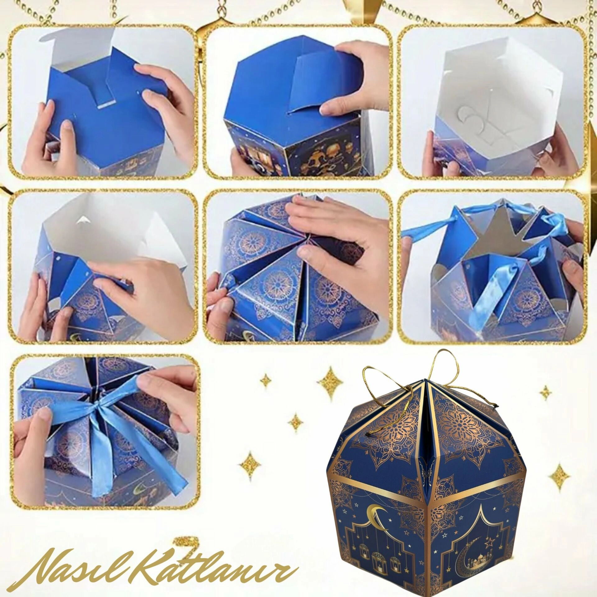  16x16x10 cm Altıgen Ramazan Hediye Kutusu (2’li Paket)