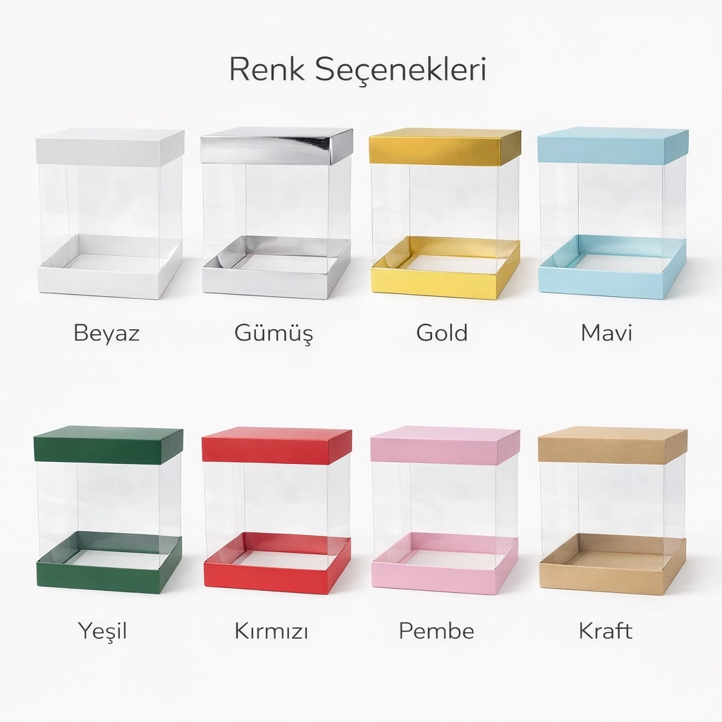 15x15x17 Asetat Pasta Taşıma Kutusu – Şeffaf Pasta Kutusu (Renk Seçenekli)