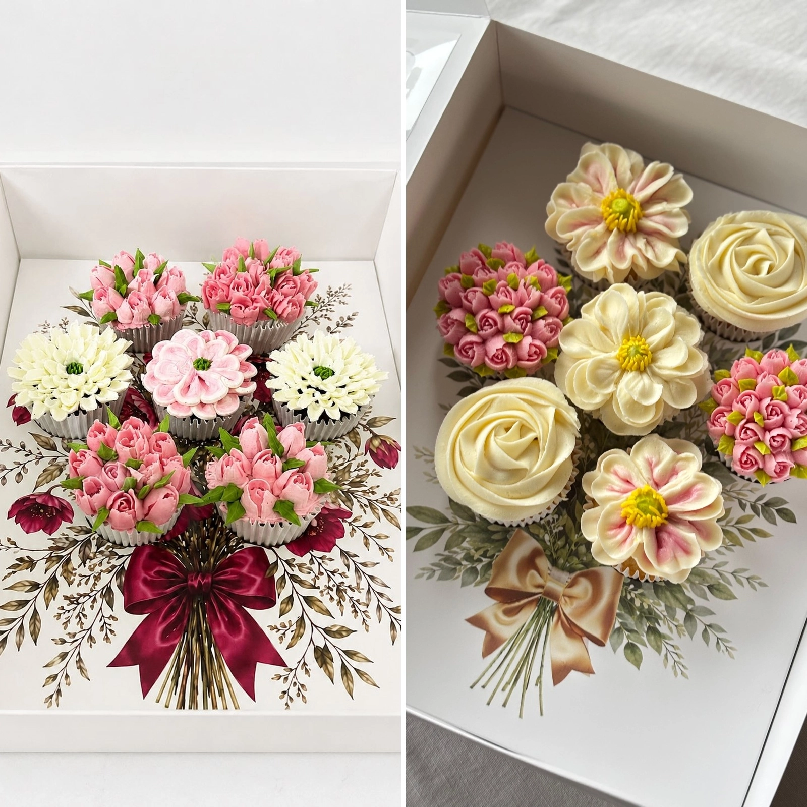 Fiyonk Demet Baskılı 7 Bölmeli Çiçek Cupcake Kutusu