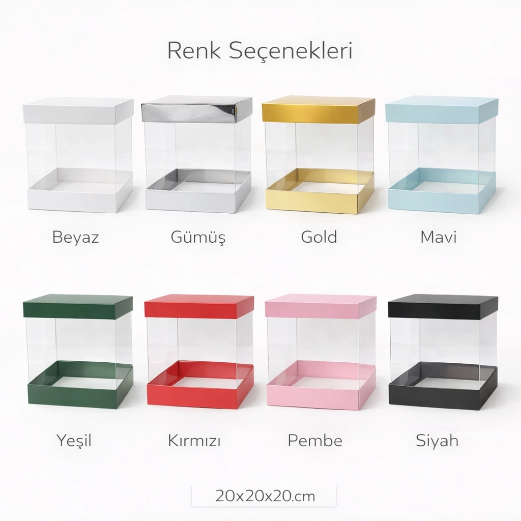 20x20x20 Asetat Pasta Taşıma Kutusu – Şeffaf Pasta Kutusu (Renk Seçenekli)