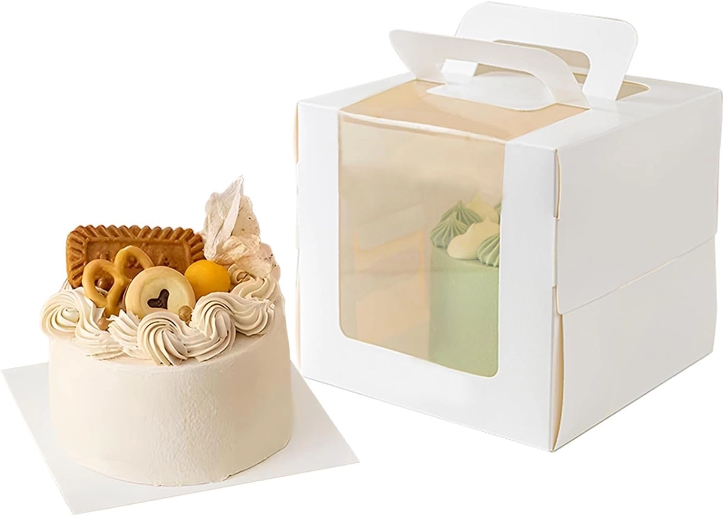 Tabanlıklı Asetat Pencereli Büyük Pasta Kutusu 26x26x17 cm