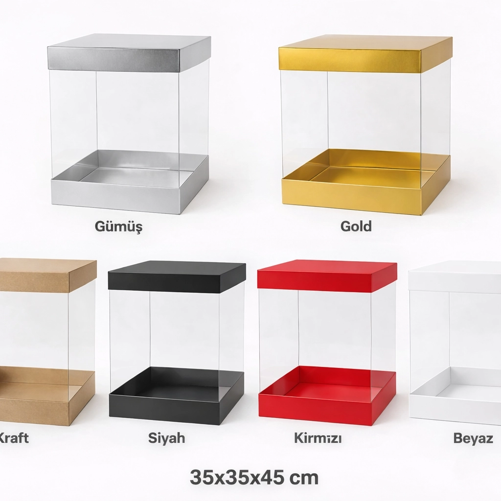 35x35x45 Asetat Pasta Taşıma Kutusu – Büyük Pasta Kutusu  (Renk Seçenekli)