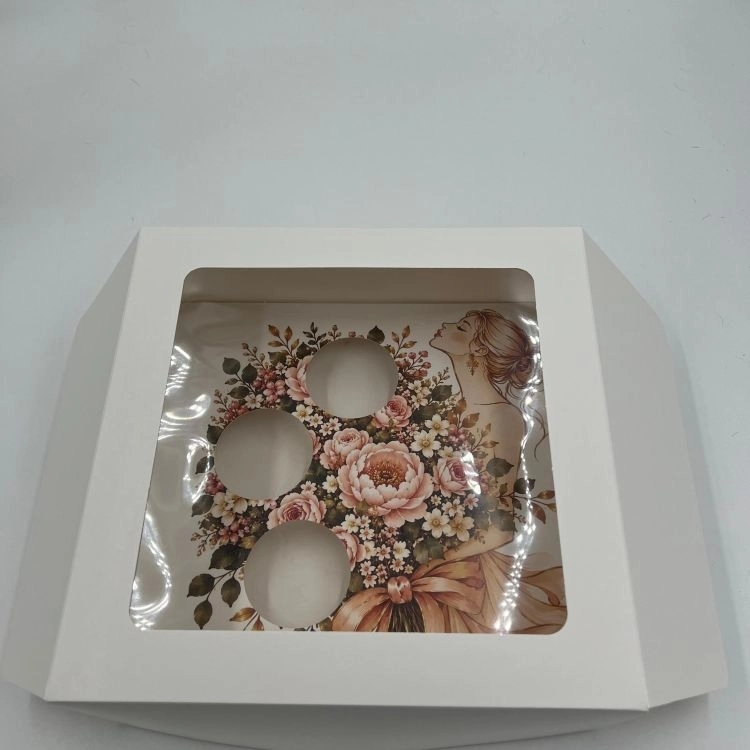 Çiçekli Kadın Desenli 3’lü Cupcake Kutusu