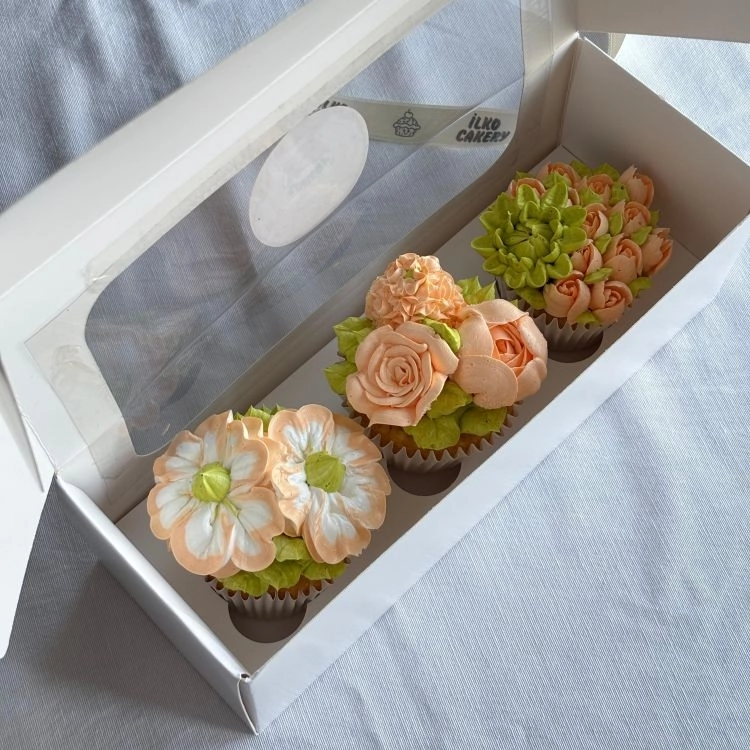 3’lü Pencereli Cupcake Kutusu - Cupcake Taşıma Kutusu
