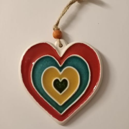 Seramik Kalp Şeklinde Renkli Dekoratif Obje