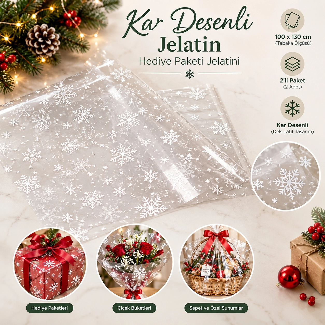 Kar Desenli Jelatin | Hediye Paketi Jelatini (2’li Paket)