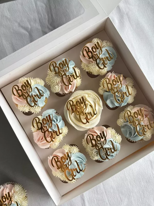 Boy or Girl Pleksi Cupcake Süsü Pleksi Ayna – Baby Shower ve Cinsiyet Partisi Cupcake Süsü