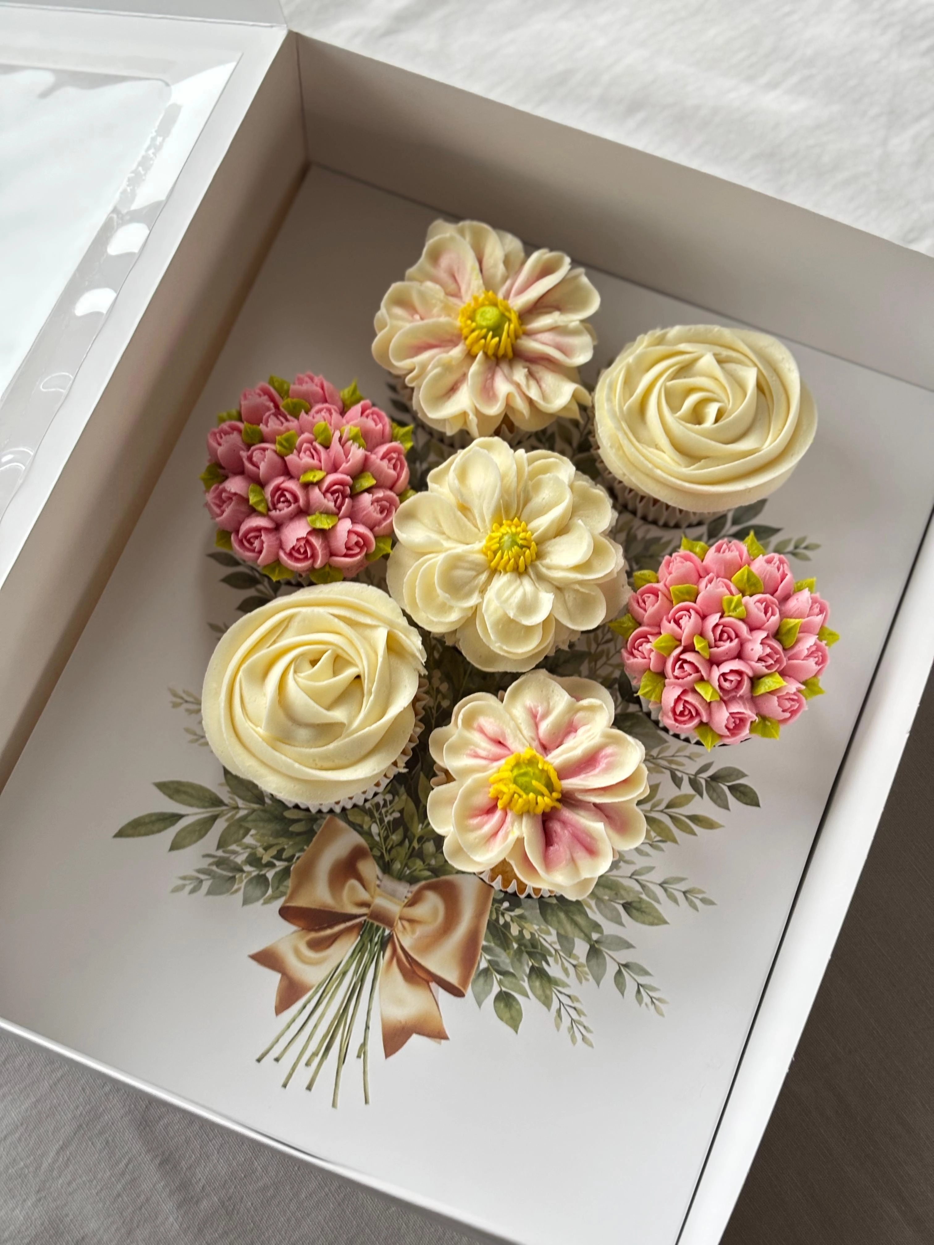 Fiyonk Demet Baskılı 7 Bölmeli Çiçek Cupcake Kutusu
