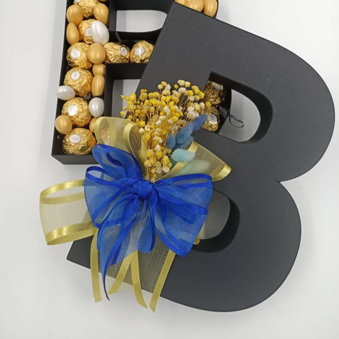 Sarı Lacivert Hediye Kutusu Hazır Süs