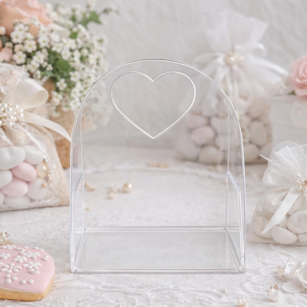 Kalp Pencereli Mini Pleksi Çanta – Şeffaf Hediyelik Kutu (5’li Paket)