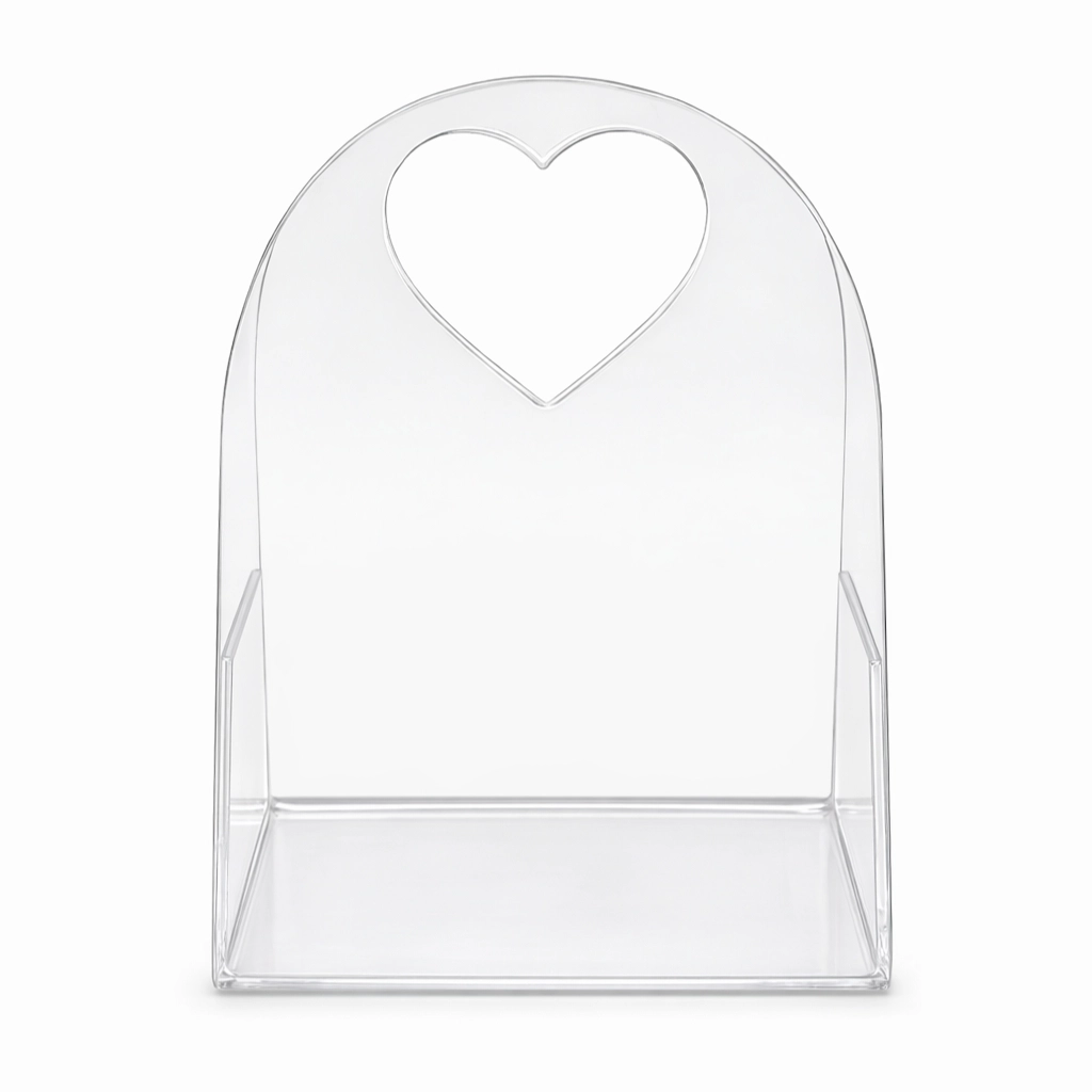 Kalp Pencereli Mini Pleksi Çanta – Şeffaf Hediyelik Kutu (5’li Paket)