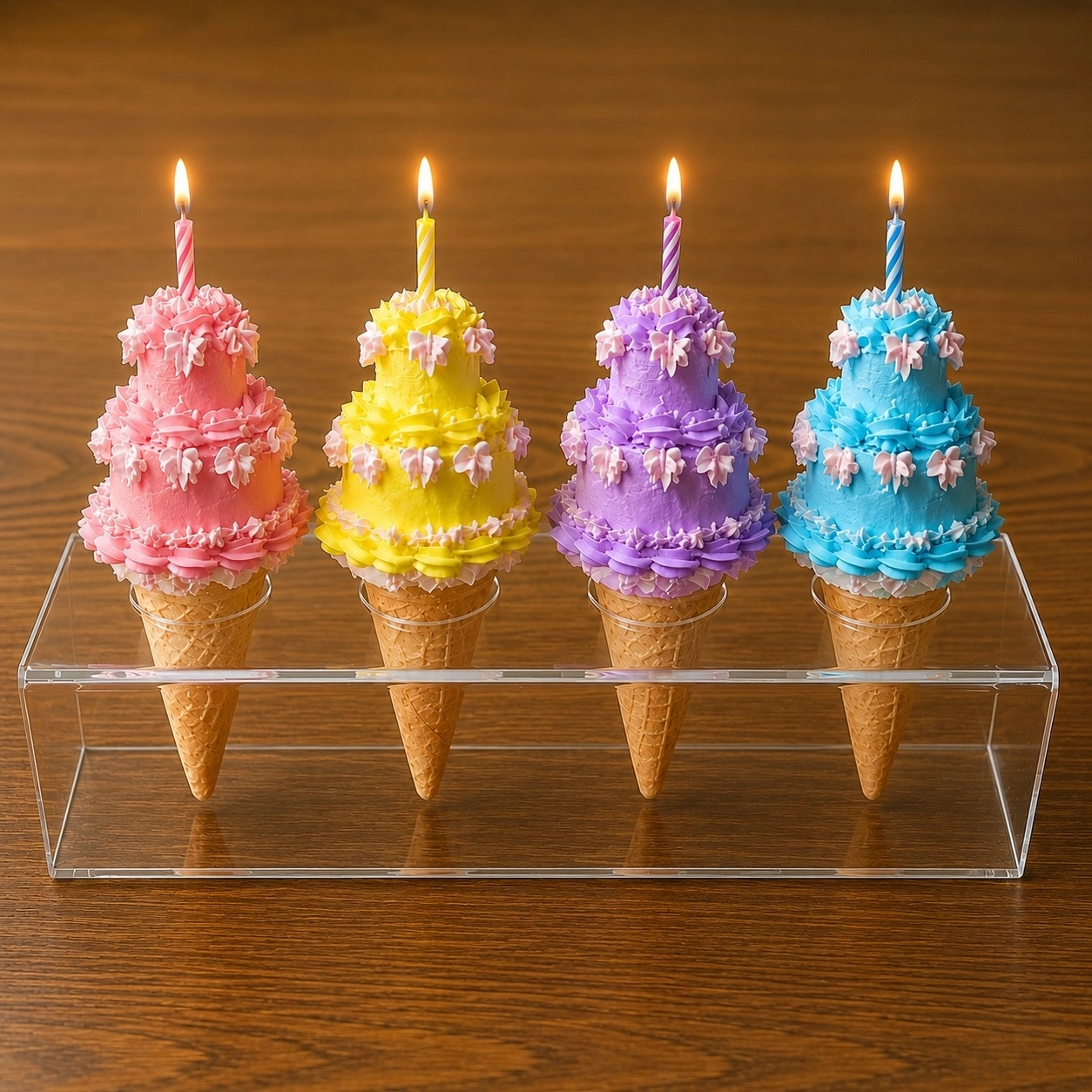 Külah ve Kornet Pleksi Pasta Standı – Şeffaf Cone Cake Sunum Standı