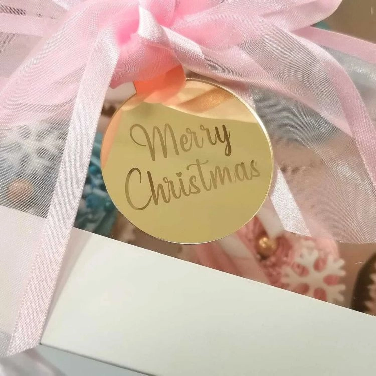 Merry Christmas Yazılı Yuvarlak Pleksi Cupcake Süsü