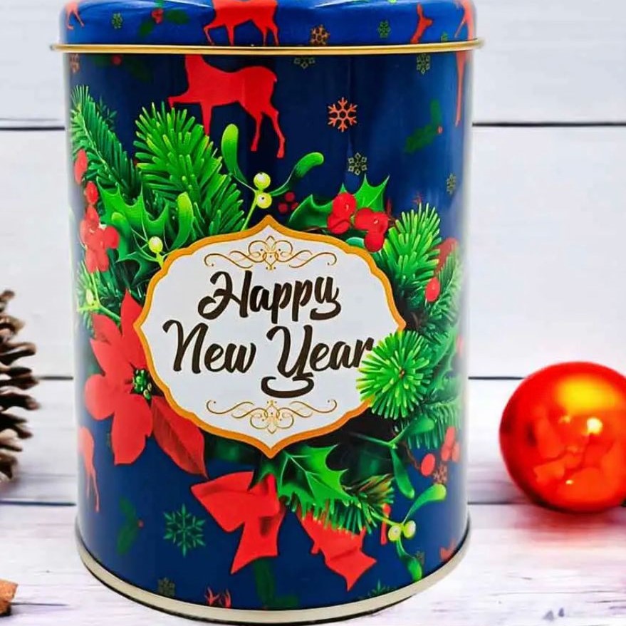 Mutlu Yıllar Silindir Metal (Teneke) Kutu