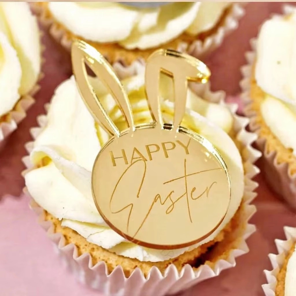 Paskalya Tavşanlı Pleksi Ayna Cupcake Süsü – Happy Easter Yazılı