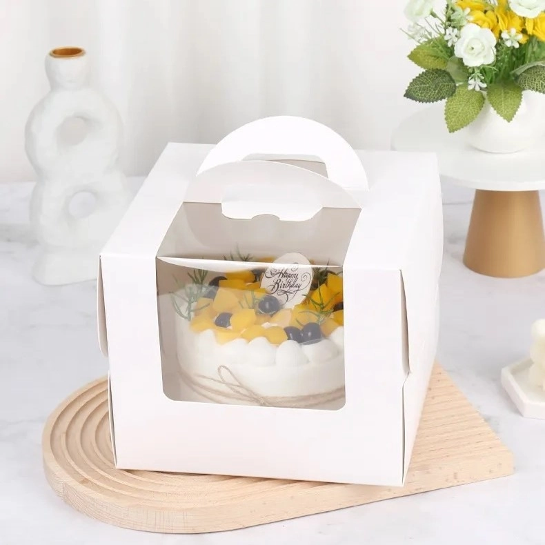Tabanlıklı Pencereli Saplı Mini Pasta Kutusu 15x16x12,5 cm – Bento ve Fincan Pasta Kutusu