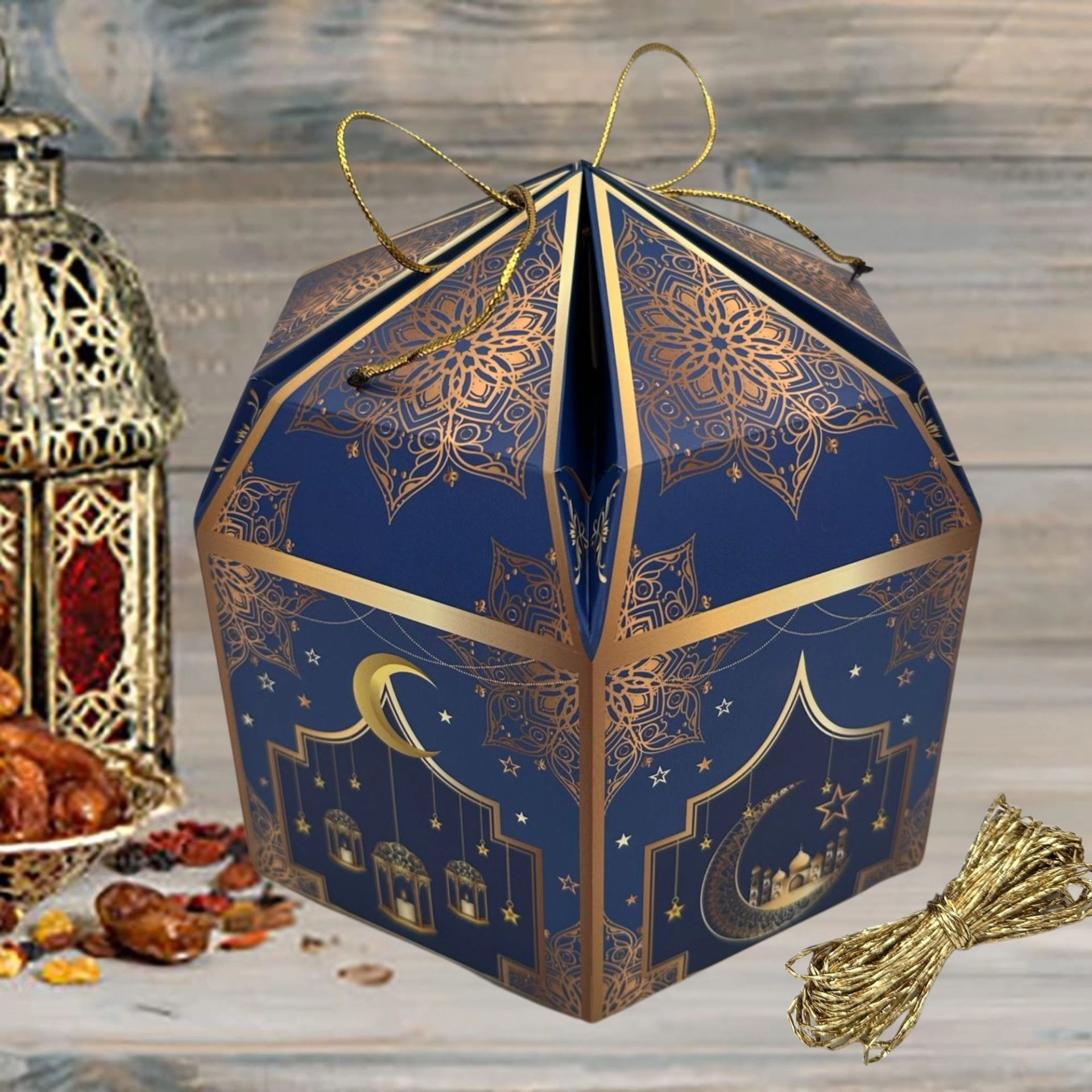  16x16x10 cm Altıgen Ramazan Hediye Kutusu (2’li Paket)