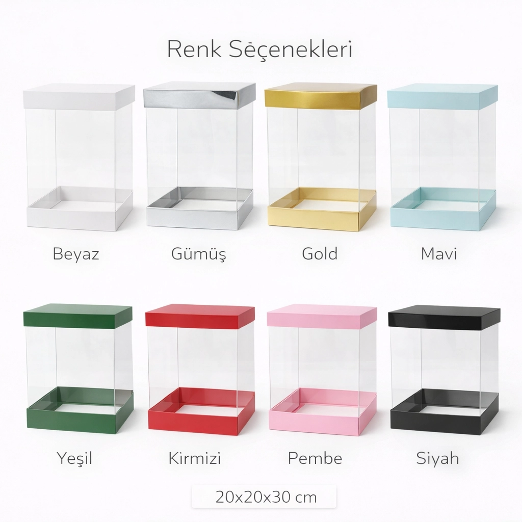 20x20x30Asetat Pasta Taşıma Kutusu – Şeffaf Pasta Kutusu (Renk Seçenekli)