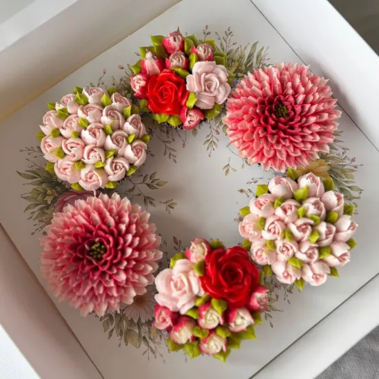Çiçek Çelenk Desenli Cupcake Kutusu | Buket Kutusu