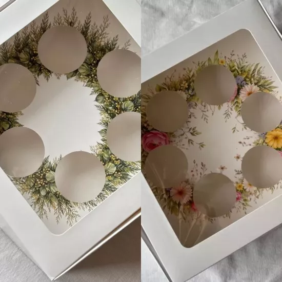 Çelenk Baskılı Çiçek Cupcake Kutusu  