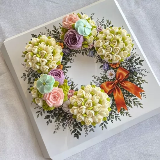 5’li  Çelenk Desenli Fiyonklu Cupcake Kutusu  