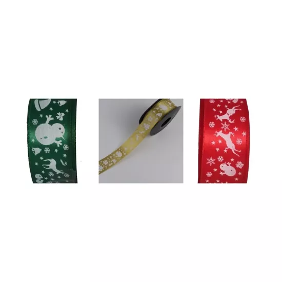 Yılbaşı Figürleri Baskılı Saten Kurdele 3 cm  