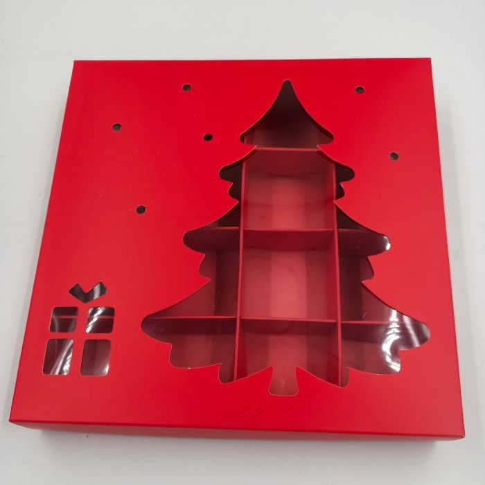 16 Bölmeli Yılbaşı Ağacı Pencereli Karton Kutu 5 ’’li 