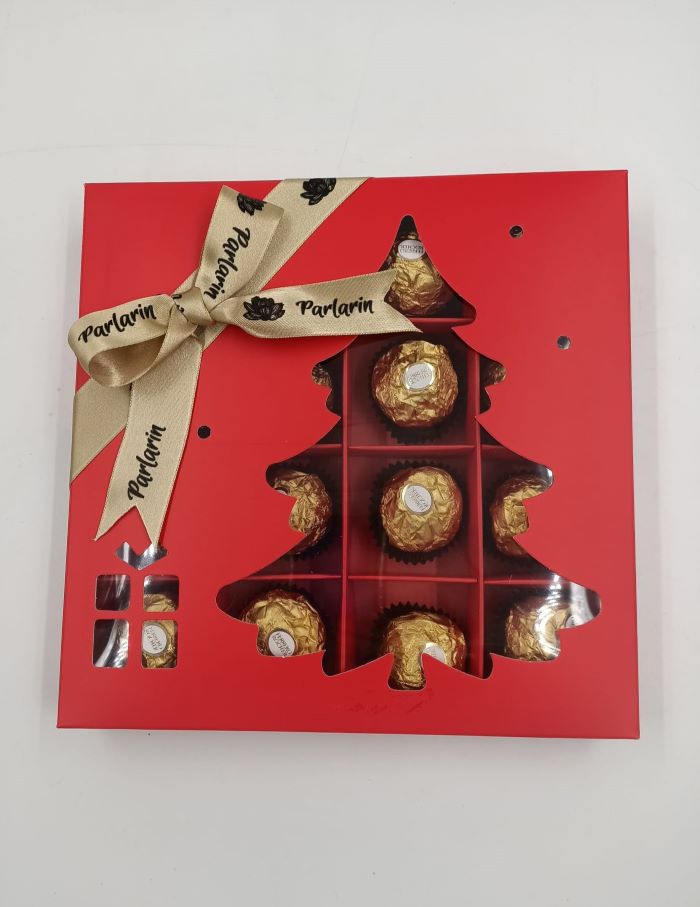 16 Bölmeli Yılbaşı Ağacı Pencereli Karton Kutu 5 ’’li 